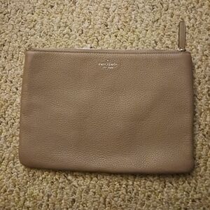 kate spade Pebbled Leather Pouch in Taupe with Silver Logo
